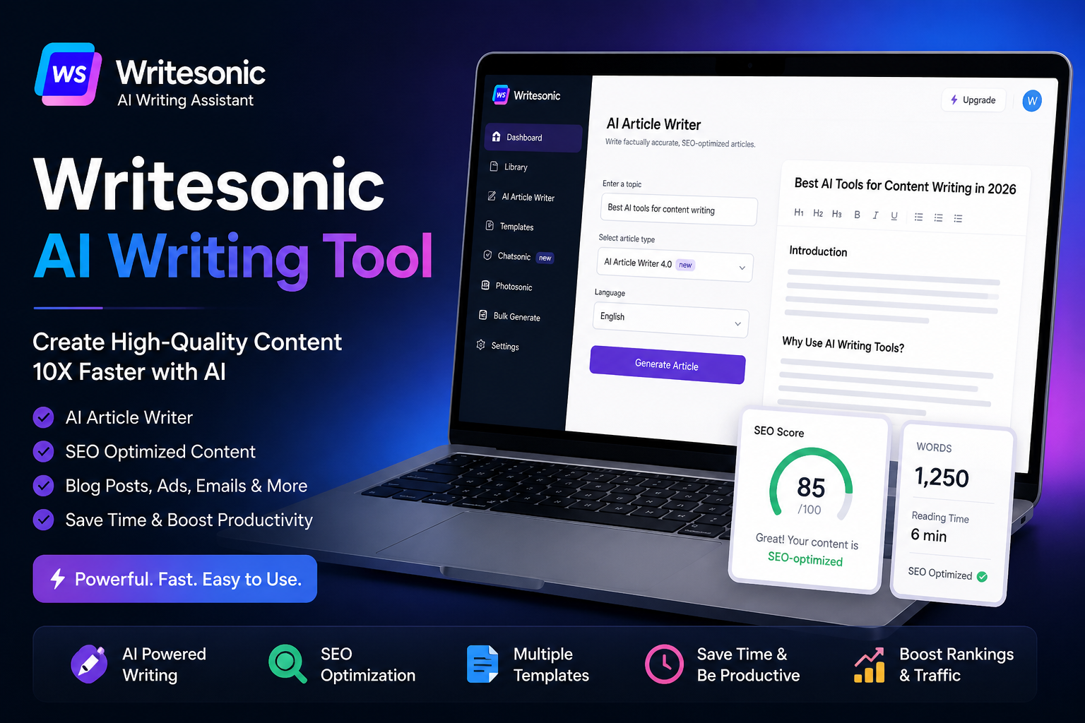 Article feature: Writesonic Review 2026: Best AI Writing Tool for SEO & Blogging