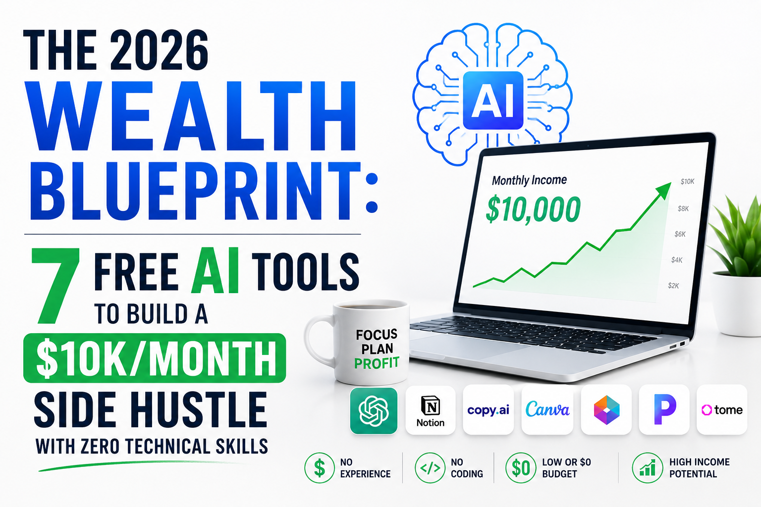 Article feature: The 2026 Wealth Blueprint: 7 Free AI Tools to Build a $10k/Month Side Hustle With Zero Technical Skills